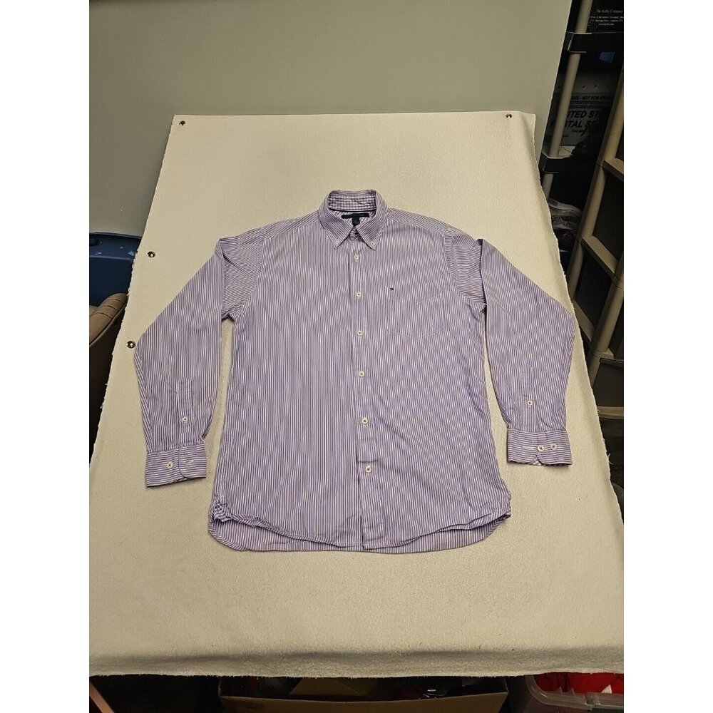 Tommy Hilfiger Mens Shirt Sz S White & Lavender Striped Long Sleeve 100% Cotton